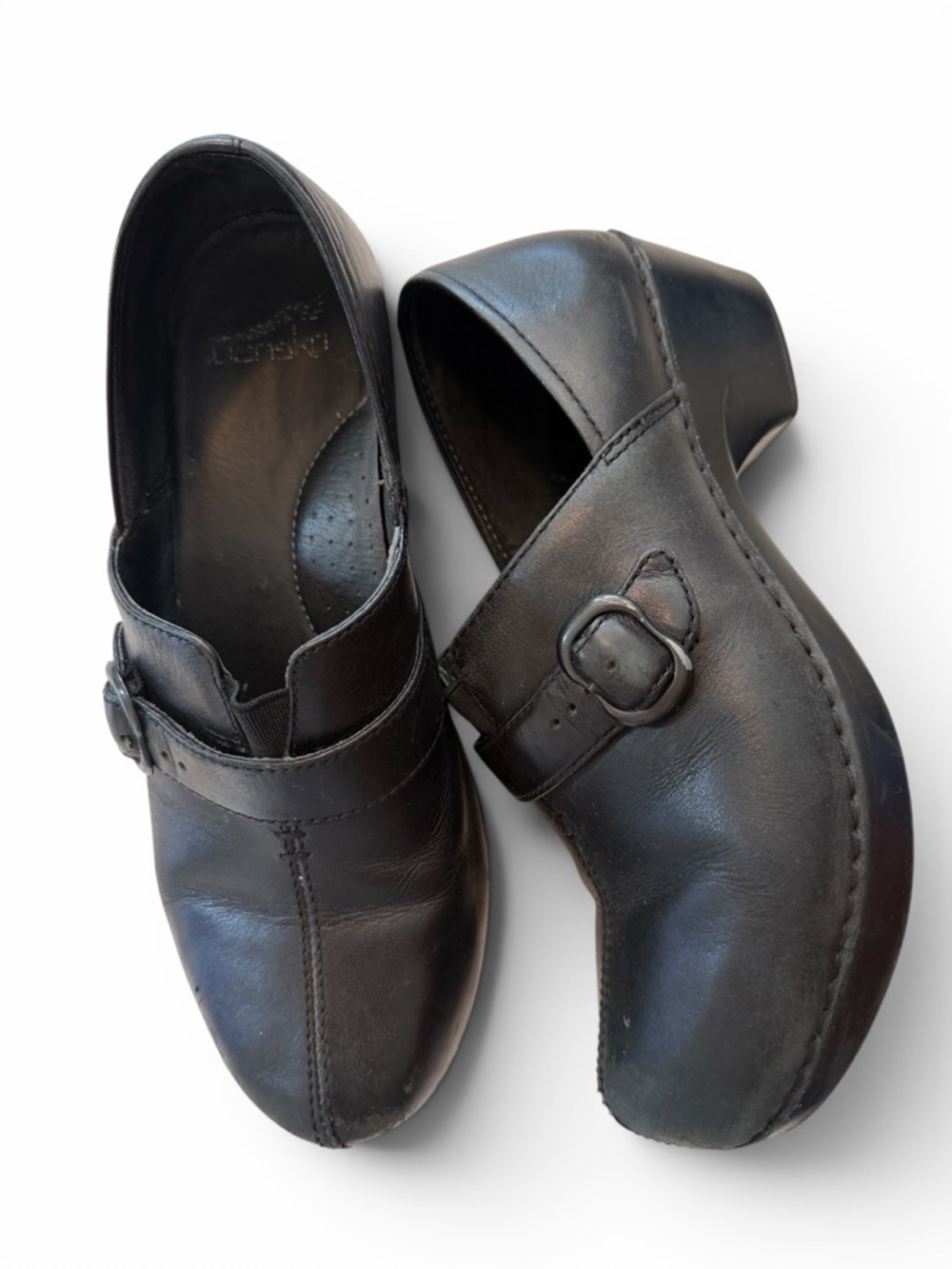 Dansko Tamara Black Burnished Leather Mary Jane Closed Back Clogs Sz. 38